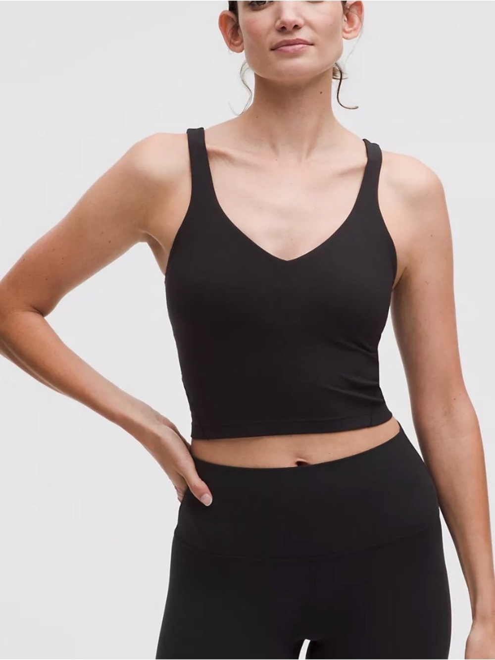 Lululemon Align Black V-Neck Bralette Crop Tank Top with Shelf Bra Size 10